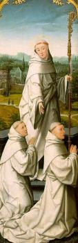 The Retable of Le Cellier (triptych), inner-left panel featuring St Bernard and Cistercian Monks